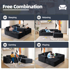 EROMMY 106 inch Cloud Sectional Couch with Chaise Lounge for Living Room, Corduroy Fabric, Black-Erommy