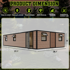 EROMMY Modern 40ft Extendable Container House, 2 Bedroom Folding House to Live In with Kitchen, Mobile Home Prefab Home with Fully Equipped Bathroom, Pre Built Portable House for Adults-Erommy