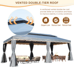 EROMMY 10x20 Outdoor Canopy Gazebo, Double Roof Patio Gazebo Steel Frame with Netting and Shade Curtains for Garden,Patio,Party Canopy, Grey-Erommy