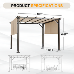 EROMMY 10' x 10' Outdoor Pergola with Sun Shade Canopy, Aluminum Frame, Modern Patio Pavilion Grill Gazebo with Weather-Resistant Fabric, White-Erommy