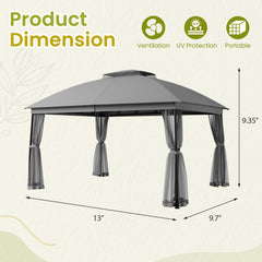 Outdoor Patio Gazebo 10'x13' with Double Curved Roofs, Heavy Duty Party Tent & Shelter, Mosquito Nettings and Privacy Screens patio canopy outdoor waterproof for Backyard, Garden, Lawn, Grey-Erommy