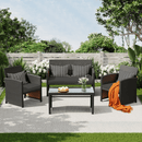 EROMMY 4-Piece Patio Furniture Set, Outdoor Wicker Patio Conversation Set with Cushions, Sofa & Glass Coffee Table, Gray