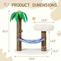 EROMMY Coconut Island Cat Tree with Nest and Hammock, 30" Cat Climbing Shelf, with Scratching Post, Light