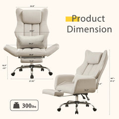 EROMMY Ergonomic Cross Legged Office Chair with Footrest,Big and Tall Leather Executive Chair with Reversible Armrest,Lumbar Pillow and Wheels,155° Reclining Computer Wide Desk Chair for Home,Office (Beige)