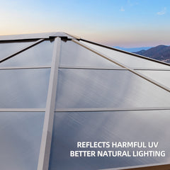 EROMMY 12'x14' Hardtop Gazebo, Outdoor Polycarbonate Roof Canopy, Aluminum Frame Permanent Pavilion with Curtains and Netting-Erommy