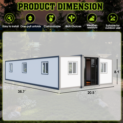 EROMMY Foldable 40ft 3 Bedroom Container House, Modular Prefab Home with Fully Equipped Bathroom, Outdoor Tiny House with Kitchen & Living Room-Erommy