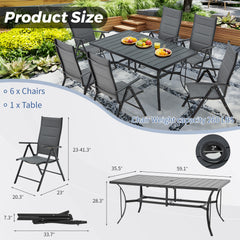 EROMMY 7-Piece Patio Dining Set: Durable Aluminum Chairs & Metal Table, All-Weather Outdoor Furniture(Dark Gray)-Erommy