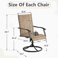 EROMMY Patio Swivel Chairs Set of 4, 360° Swivel, 15° Rocking, Outdoor Dining Chairs with Padded All Weather Quick-Drying Textilene High Back & Metal Frame, Brown