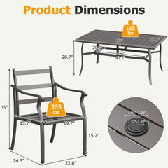 EROMMY 7-Piece Patio Dining Set, 6 Metal Slat Chairs & Rectangular Table w/ Umbrella Hole