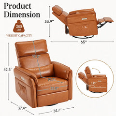 EROMMY Power Swivel Rocking Recliner Chair with Adjustable Headrest and Armrests, Brown