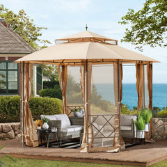 EROMMY 12'x10' Patio Canopy,Gazebo with Mesh Curtains and Safety Bars, Waterproof Double Roof Tops