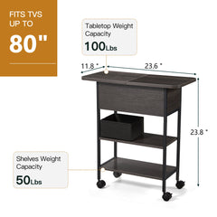 EROMMY Multi-Functional Flip Side Table, 360¡ã Swivel Wheels & Storage Shelf for Living Room/Bedroom, Rustic Brown Wood End Table, Gray-Erommy