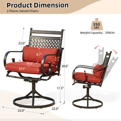 EROMMY Patio Swivel Chair Set of 2, Outdoor Dining Chairs with Cushions for Porch, Deck, and Garden, Red-Erommy