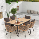 EROMMY 7-Piece Outdoor Dining Set – Rectangular Table with Umbrella Hole & 6 Rattan Chairs, Brown-Erommy