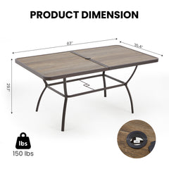 EROMMY 63 Inch Outdoor Patio Dining Table for 6, Rectangle Metal Patio Table with 1.96 Inch Adjustable Umbrella Hole-Erommy