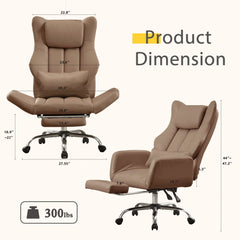 EROMMY Ergonomic Cross Legged Office Chair with Footrest,Big and Tall Leather Executive Chair with Reversible Armrest,Lumbar Pillow and Wheels,155° Reclining Computer Wide Desk Chair for Home,Office (Brown)