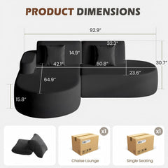 EROMMY Modern L-Shape Sectional Sofa with Chaise Lounge for Living Room Bedroom, Black-Erommy