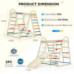 EROMMY 8-in-1 Wooden Climbing Toys for Toddlers with Slide, Monkey Bar, Swing & Rope Ladder-Erommy