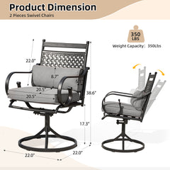 EROMMY Patio Swivel Chair Set of 2, Outdoor Dining Chairs with Cushions for Porch, Deck, and Garden, Gray-Erommy