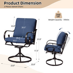 Erommy Patio Swivel Chair Set of 2, Outdoor Dining Chairs with Cushions, Blue-Erommy