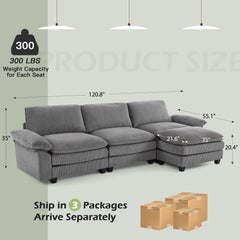 EROMMY 120.8 Inch Oversized Sectional Couch for Modern Living Room, Light Gray-Erommy