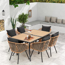 EROMMY 7-Piece Outdoor Dining Set – Rectangular Table with Umbrella Hole & 6 Rattan Chairs, Black-Erommy