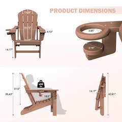 EROMMY 3-Position Adjustable Adirondack Chairs Set of 4, 400LBS HDPE Folding Outdoor Chairs with Cup Holder, Teak