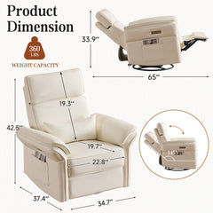 EROMMY Power Swivel Rocking Recliner Chair with Adjustable Headrest and Armrests, Beige