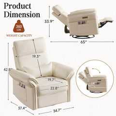 EROMMY Power Swivel Rocking Recliner Chair with Adjustable Headrest and Armrests, Beige