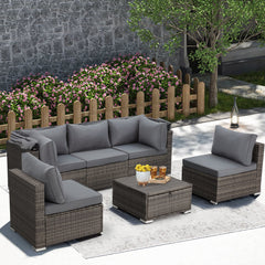 erommy 6 pcs patio furniture set for porch, garden and poolside, gray