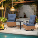 EROMMY 3-Piece Patio Swivel Rocker Set with Rattan Coffee Table, Blue