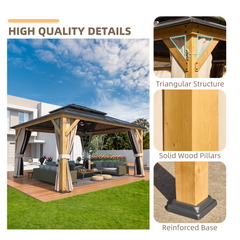EROMMY 13' x 15' Hardtop Gazebo, Wood Outdoor Gazebo, Polycarbonate Double Roof, Netting and Curtains, Patio Gazebo-Erommy