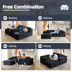 EROMMY 106 inch Cloud Sectional Couch with Chaise Lounge for Living Room Bedroom Apartment, Corduroy Fabric, Black-Erommy