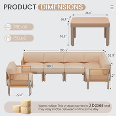 EROMMY 7 Pieces Patio Sectional Furniture Set, Aluminum Frame Outdoor Conversation Set with Single seat, 6" Thick Cushions & Coffee Table, Beige