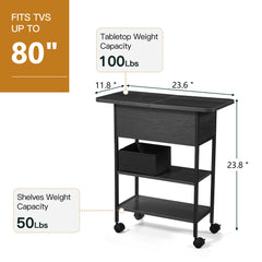 EROMMY Multi-Functional Flip Side Table, 360° Swivel Wheels & Storage Shelf for Living Room/Bedroom, Rustic Brown Wood End Table, Black-Erommy