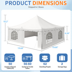 EROMMY 20x20FT Heavy Duty Party Tent with Sidewalls, Outdoor Wedding & Event Canopy, White