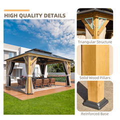 EROMMY 12' x 14' Hardtop Gazebo, Wood Outdoor Gazebo, Polycarbonate Double Roof, Netting and Curtains, Patio Gazebo-Erommy