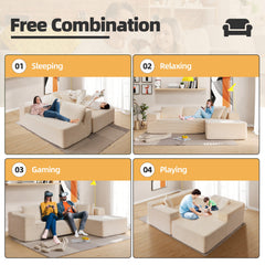 EROMMY 106 inch Cloud Sectional Couch with Chaise Lounge for Living Room, Corduroy Fabric, Beige-Erommy