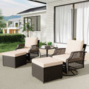 EROMMY 5 Piece Patio Furniture Set, Outdoor Wicker Swivel Chair Set with Ottomans and Side Table (Khaki)