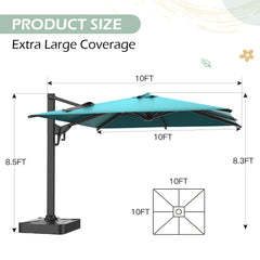 EROMMY 10 x 10 Outdoor Square Offset Umbrella with Sturdy Frame - Blue-Erommy