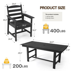EROMMY Outdoor Table and Chairs for 4, HDPE Weather Resistant Outdoor Dining Set, Black-Erommy