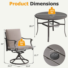 EROMMY 5-Piece Patio Dining Set, 4 Swivel Chairs w/ Cushions & Round Table w/ Umbrella Hole