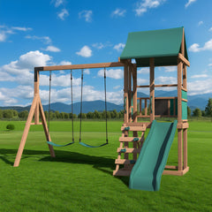 EROMMY 4-in-1 Outdoor Swing Set with Slide, Climbing Rock Wall, and Soft Cushion-Erommy