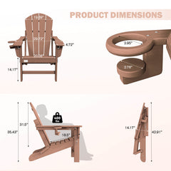 EROMMY 3-Position Adjustable Adirondack Chairs Set of 2, 400LBS HDPE Folding Outdoor Chairs with Cup Holder, Teak