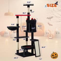 EROMMY Gothic Tall Cat Tree, 61 inch Multi-level Cat Tower for Cats Indoor, Spooky Hanging Toy and SIsal Scratching Post Included, Multi-Level Platform, Halloween Decor-Erommy