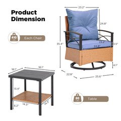 EROMMY 3-Piece Patio Swivel Rocker Set with Rattan Coffee Table, Blue-Erommy