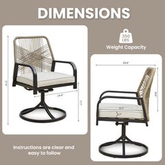 EROMMY Swivel Patio Chairs Set of 2, Outdoor Rattan Dining Chairs with Thickened Cushions, Beige-Erommy