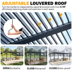EROMMY Pergola Louvered 10x20, Aluminum Hardtop Pergola with Adjustable Roof for Sun & Rain Shade, Outdoor Gazebo with Integrated Drainage System, Modern Rustproof Patio Canopy Carport