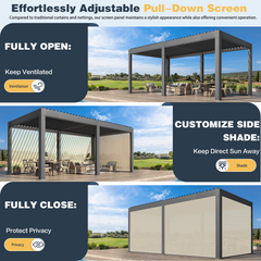 EROMMY 10x20 Aluminum Louvered Pergola with Pull-down Screen – Grey-Erommy