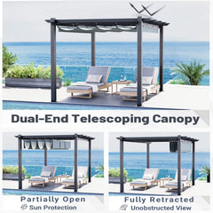 EROMMY Retractable Pergola 10x13 Ft, Outdoor Aluminum Shelter with Dual Adjustable Sun Shade Canopy for Patio Backyard, Locking System Includes Straps & Screws (Gray)